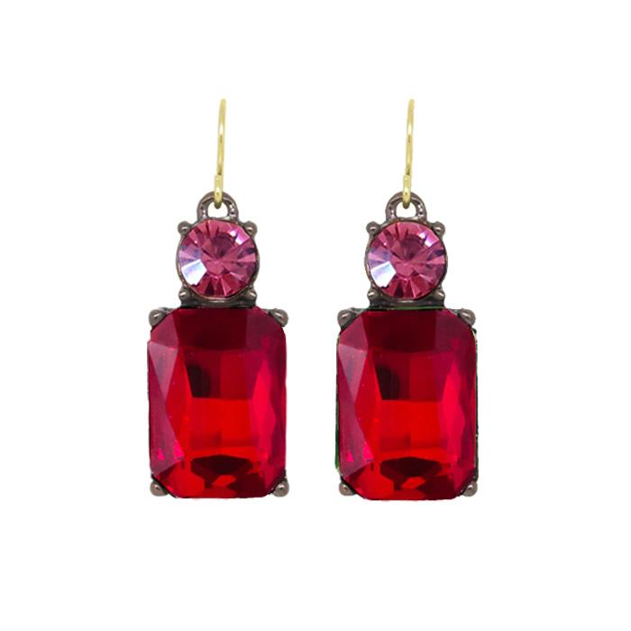 Cut Gem Drop Earrings - Red / Pink