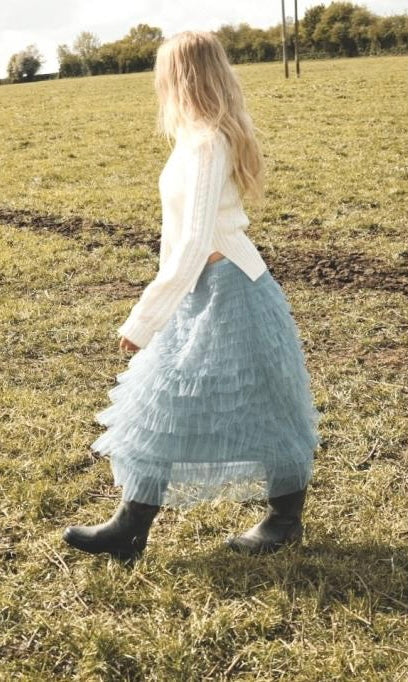 Tiered Tulle Skirt - Duck Egg Blue