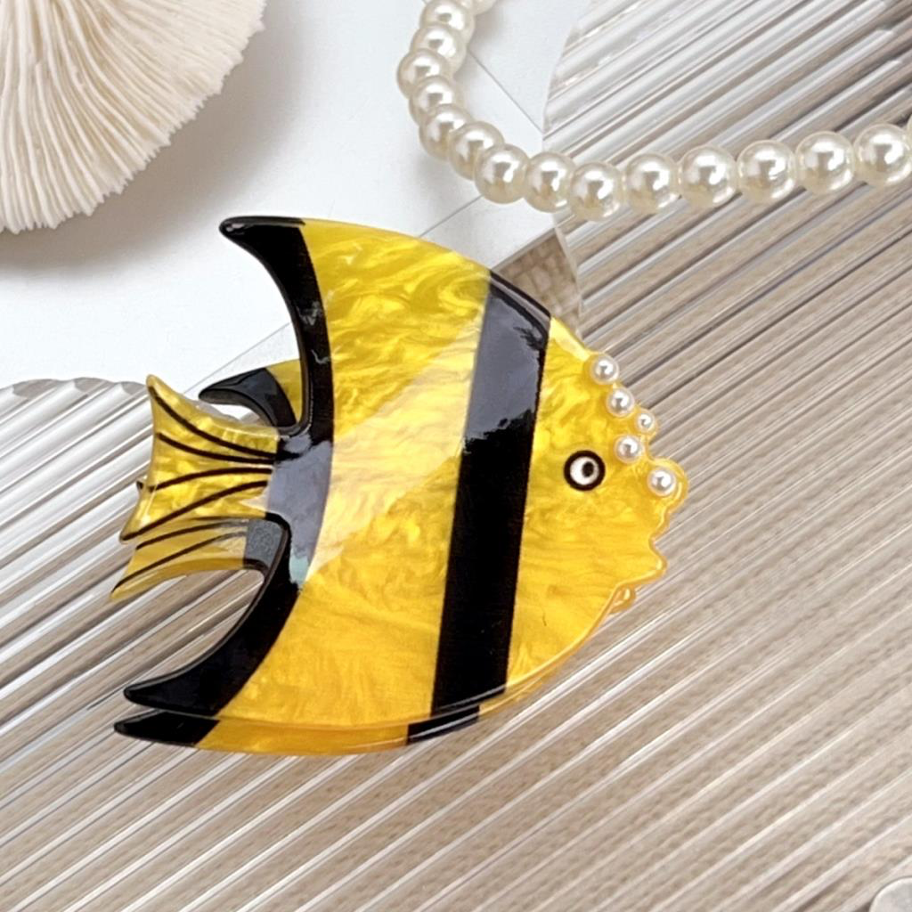 Yellow, Black & Pearl Angel Fish Hair Claw