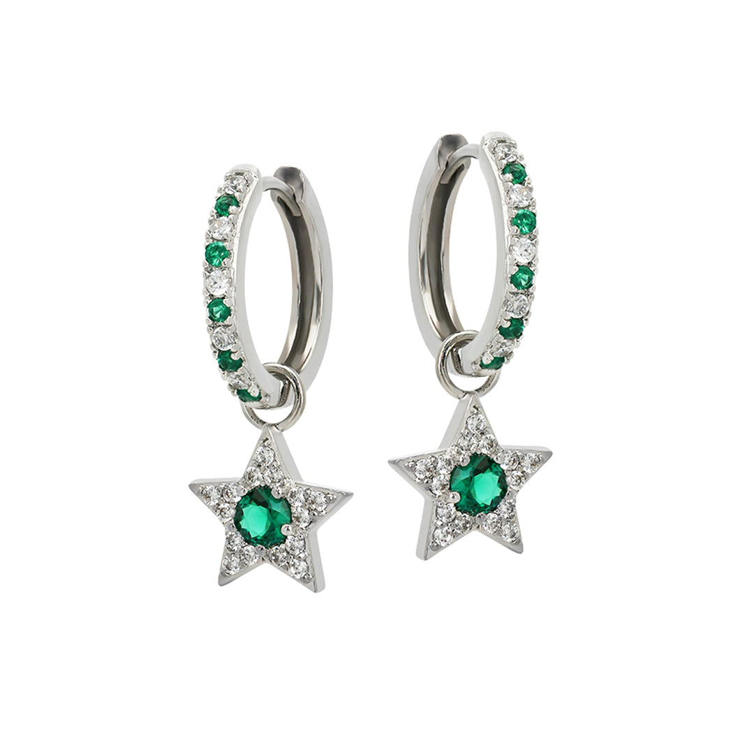 Amelia Scott Mini Star Hoops - Emerald Green, Clear CZ & Silver