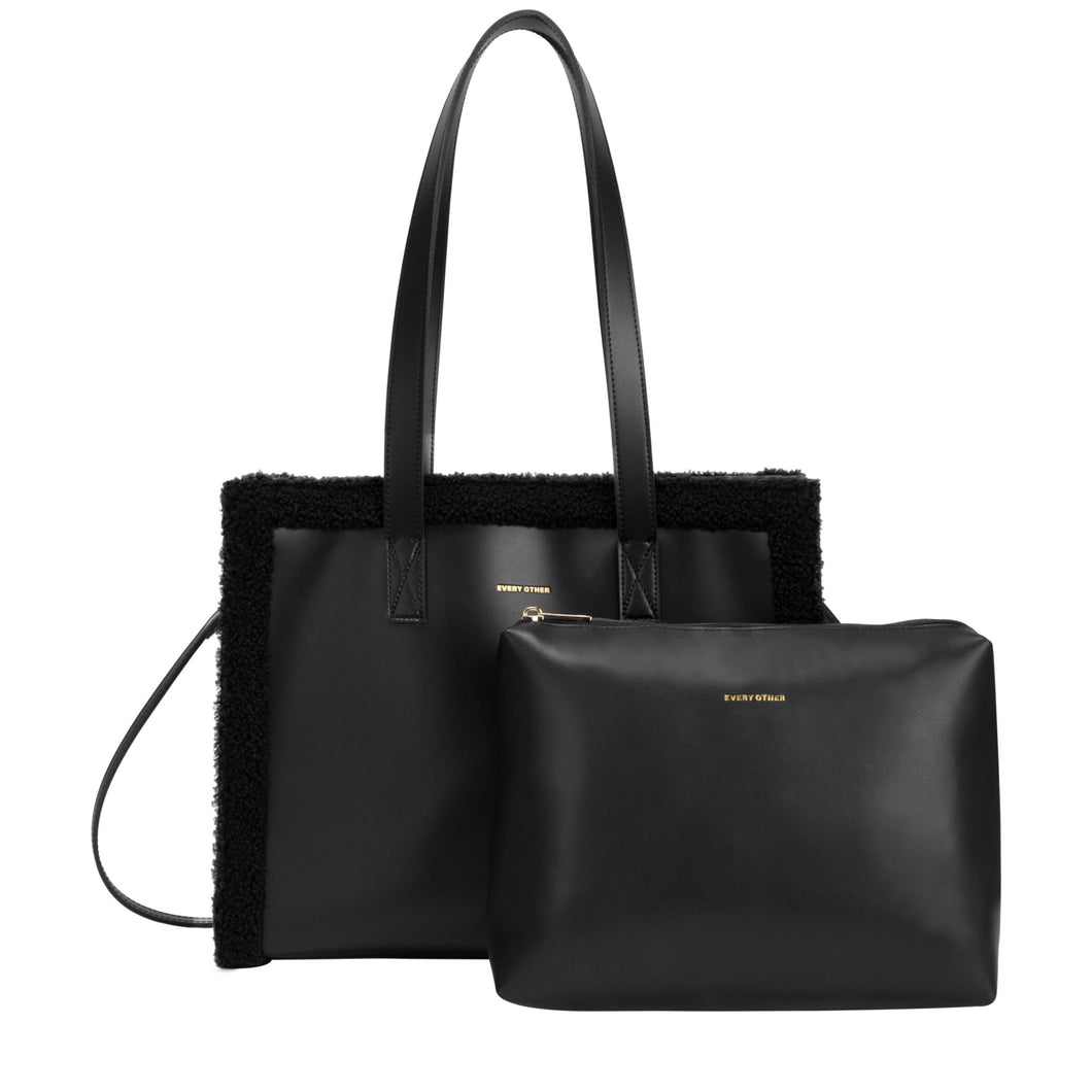 Every Other Faux Shearling Tote Bag - Black