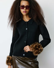 Load image into Gallery viewer, Grace and Mila Bambino cardigan with faux fur leopard cuff detail
