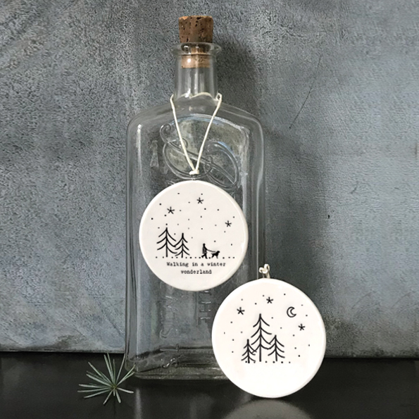 East of India Flat Porcelain Bauble - Winter Wonderland