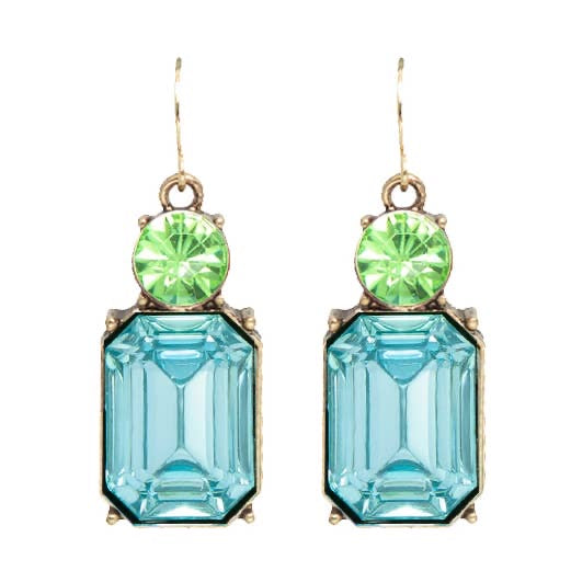 Cut Gem Drop Earrings - Sky Blue / Lime