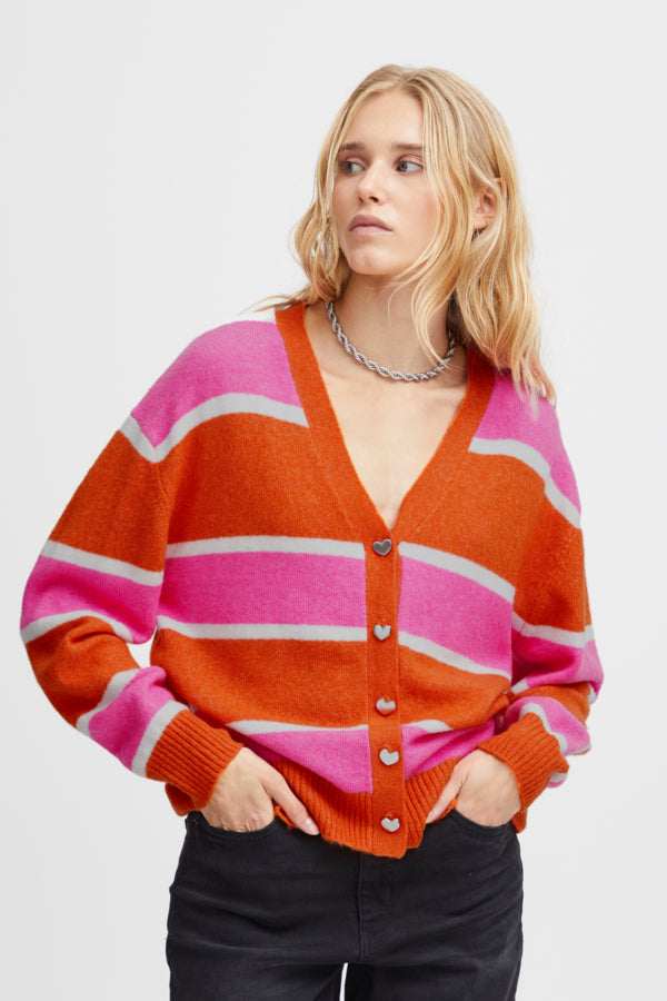 ICHI Orange & Pink Stripe Cardigan