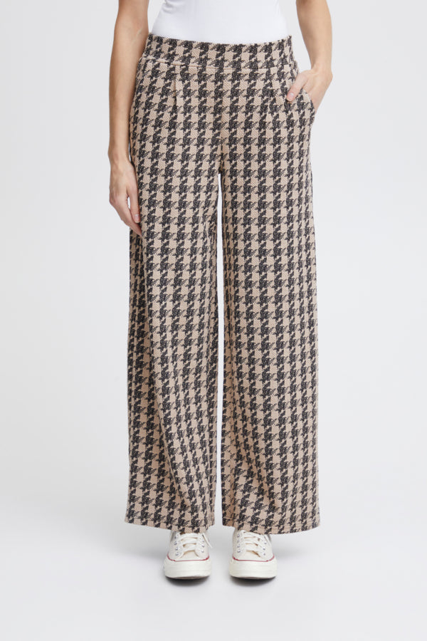 ICHI Kate Houndstooth Wide Trousers'