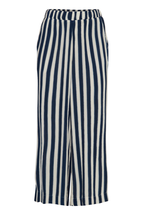 ICHI Cropped Stripe Crinkle Trousers