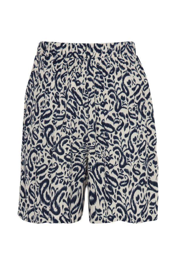 ICHI Navy Patterned Crinkle Shorts