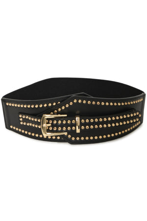 ICHI Badia Wide Black Gold Studded Belt