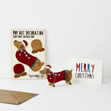 Load image into Gallery viewer, Pop Out Christmas Sausage Dog Decoration Card
