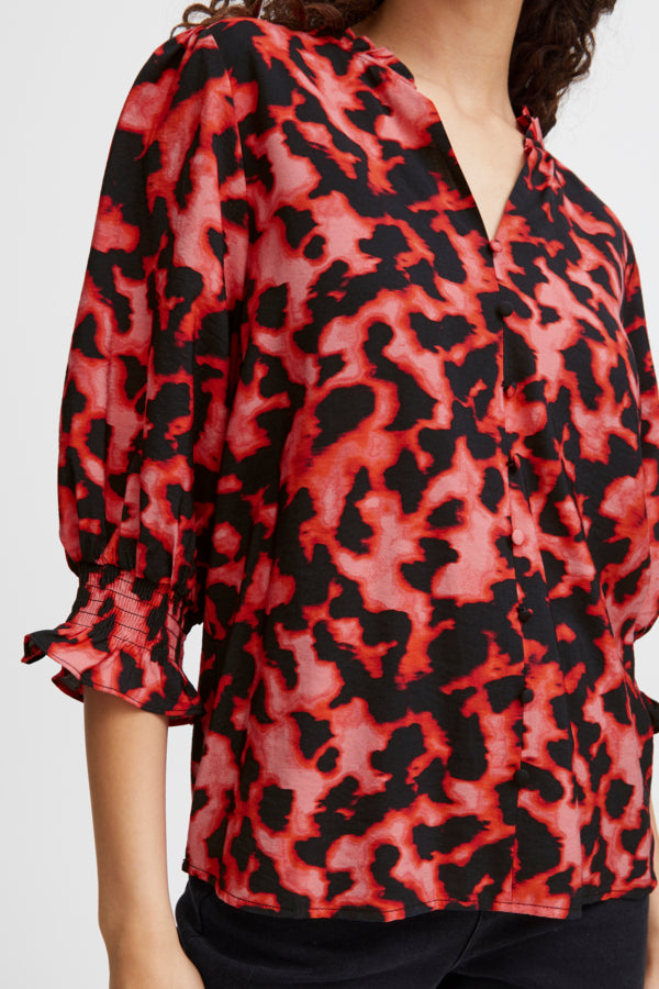 B Young Leo Red Abstract Print Blouse