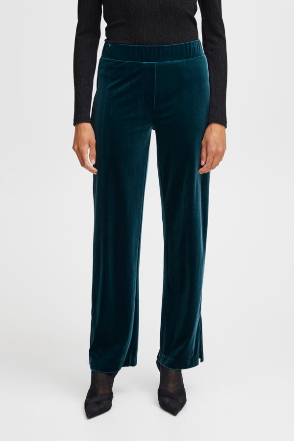 B Young Perlina Velvet Trousers - Petrol Blue