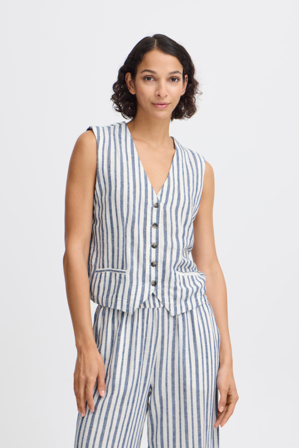 B Young Linen Mix Striped Waistcoat