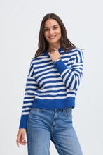 Load image into Gallery viewer, B Young Omea Blue Stripe Crew Neck Jumper
