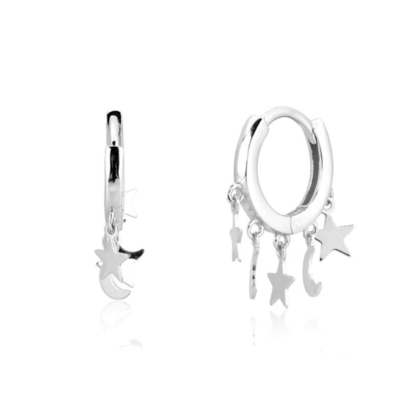 Star & Moon Multi Drop Huggies - Gold or Silver