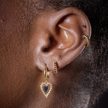 Load image into Gallery viewer, Scream Pretty Black Heart Charm Hoop Earrings - Gold
