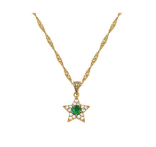 Load image into Gallery viewer, Amelia Scott Mini Star Necklace - Emerald Green, Clear CZ &amp; Gold
