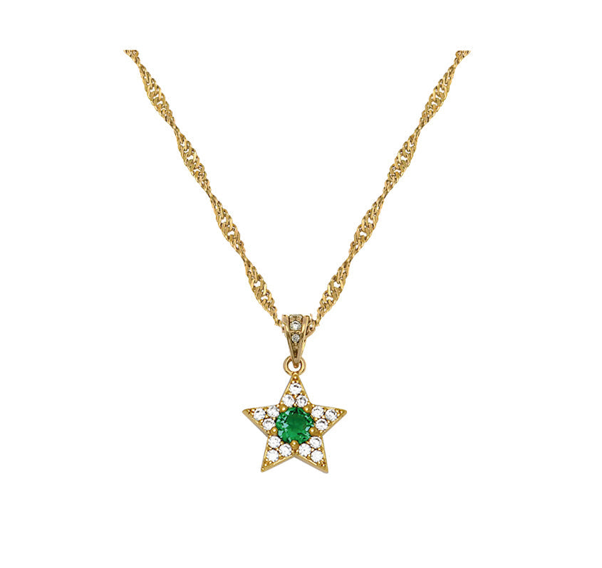 Amelia Scott Mini Star Necklace - Emerald Green, Clear CZ & Gold