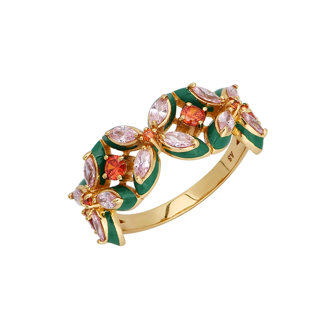Amelia Scott Emerald Clover Enamel Blush Orange CZ - Gold