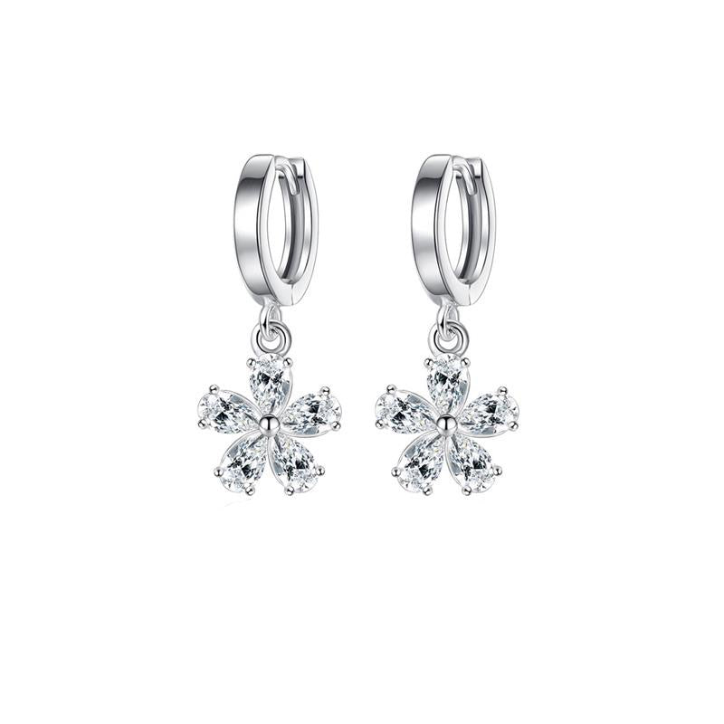 Silver Flower Huggie Earrings