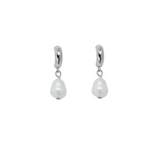 Load image into Gallery viewer, Half Hoop Earrings with Freshwater Pearl Drop - Silver
