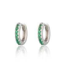 Load image into Gallery viewer, Scream Pretty Huggie Hoops with green stones
