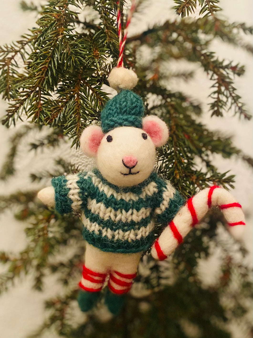 Felt Christmas Mouse with Candy Cane