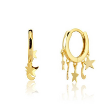 Load image into Gallery viewer, Star &amp; Moon Multi Drop Huggies - Gold or Silver
