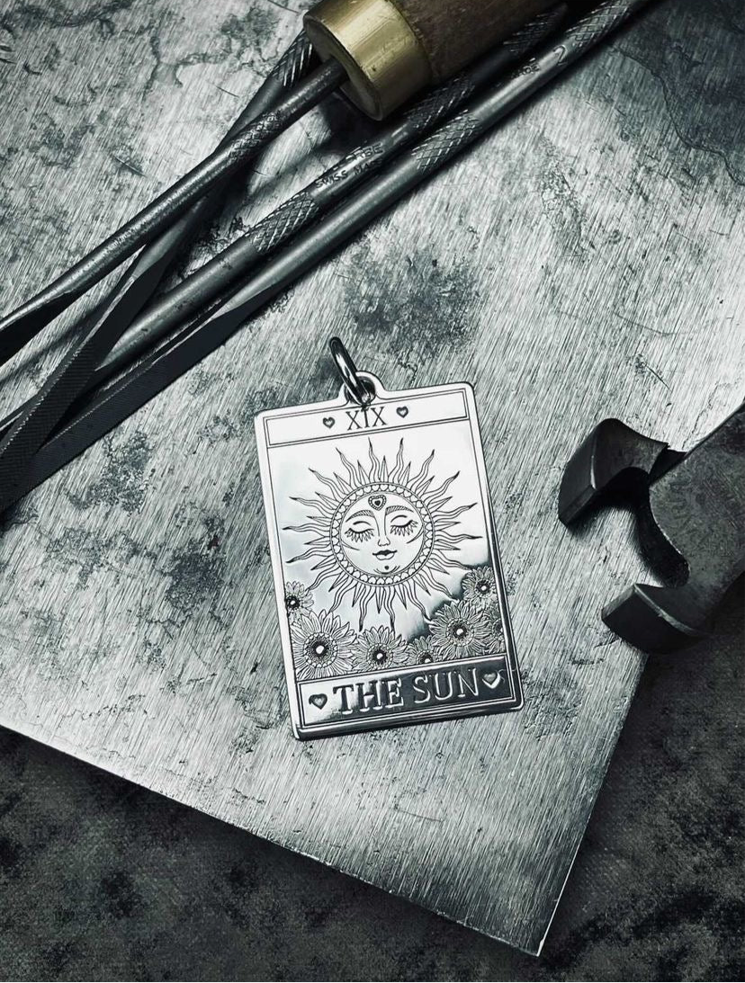 Carter Gore Silver Pendant Necklace - Sun Tarot Card