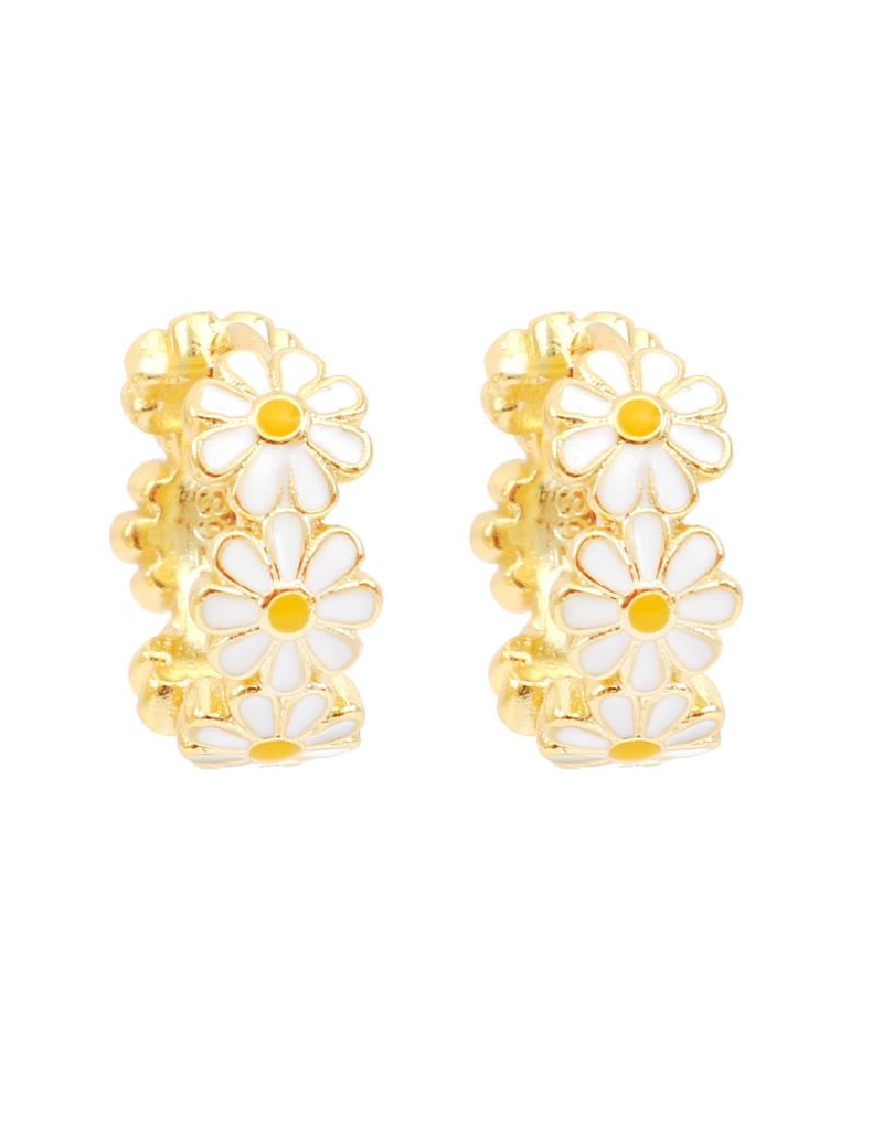 Enamel Daisy Hoop - Gold and Silver
