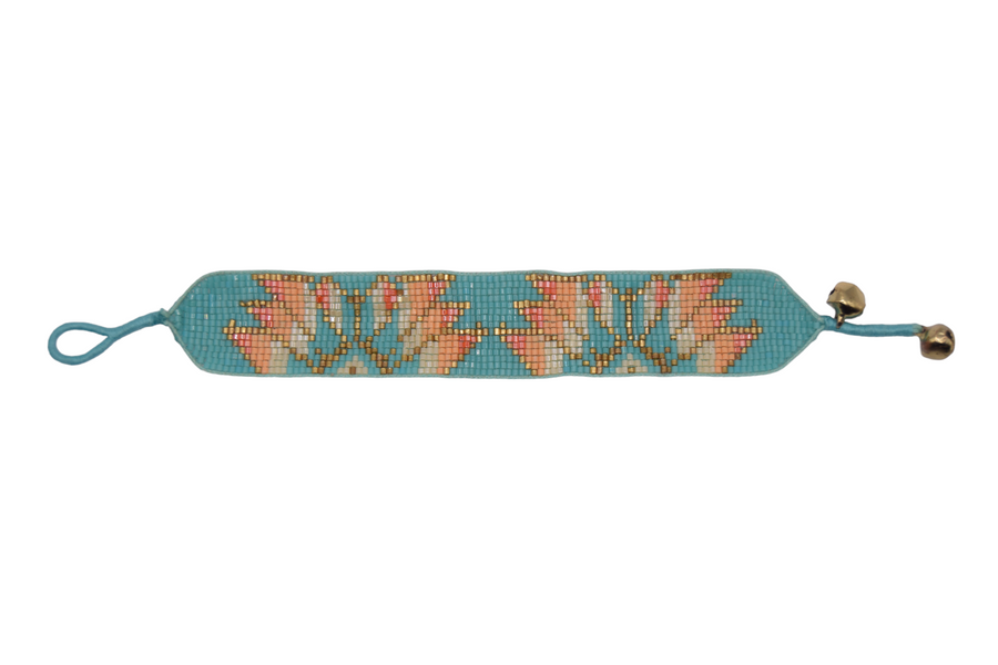Aqua & Peach Lotus Leaf Beaded Bracelet