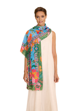 Load image into Gallery viewer, Powder Folky Floral Cornflower Cotton Scarf
