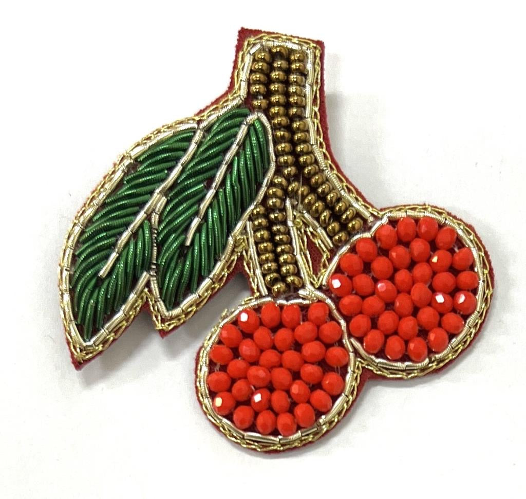 Cherry Beaded Brooch - Red