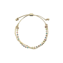 Load image into Gallery viewer, Coloured Glass Stone with Double Layered Adjustable Bracelet- Multi/clear/green
