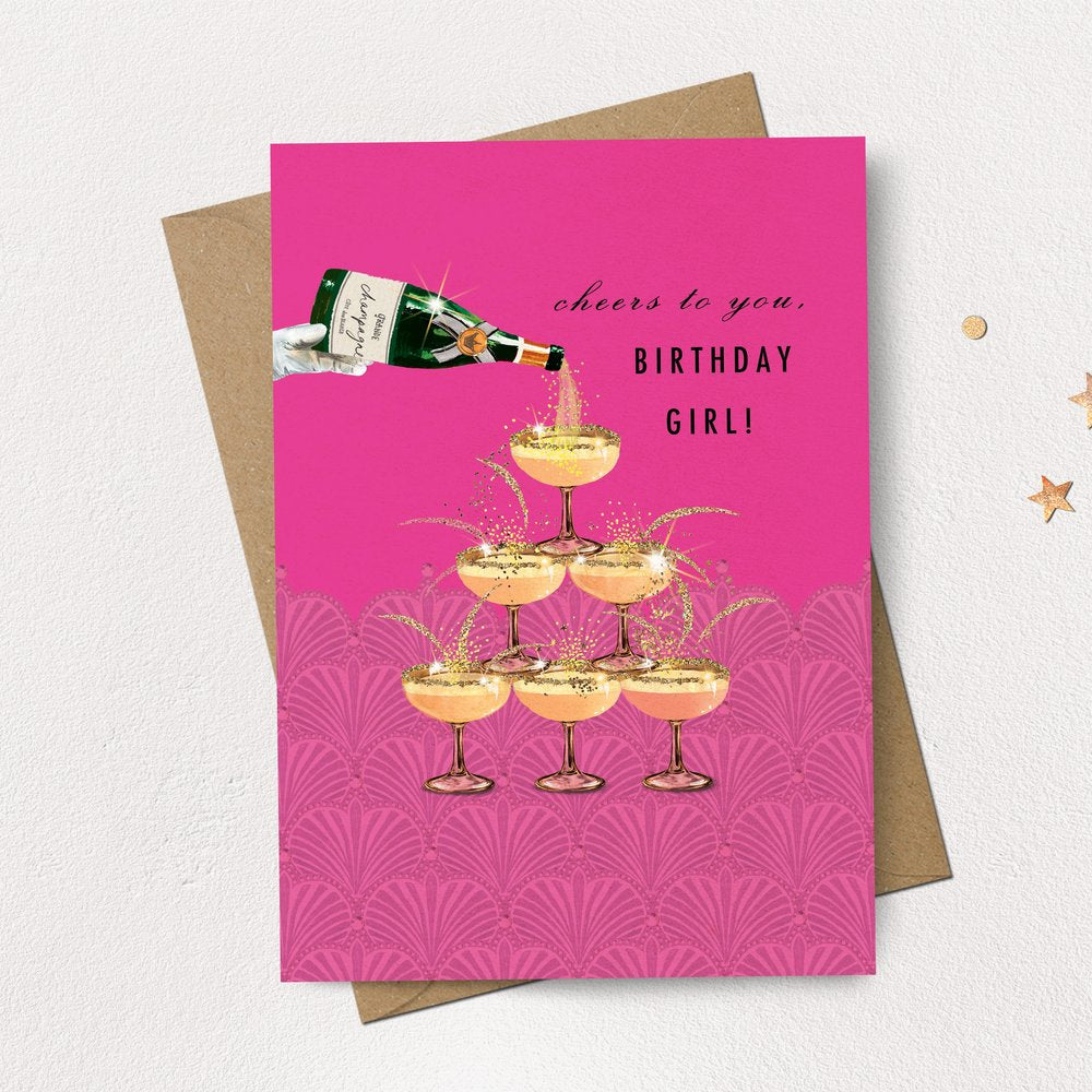 Stephanie Davies Cheers Birthday Girl Champagne Card