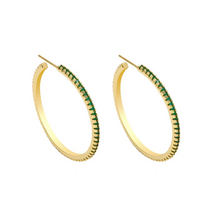 Load image into Gallery viewer, CZ Green Inset Hoop earrings  - Gold or Silver
