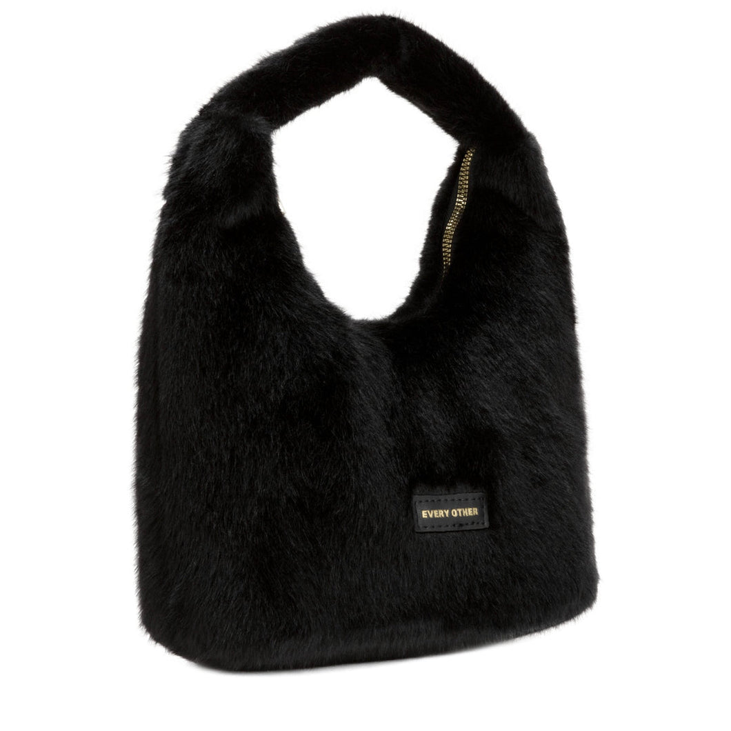 Every Other Faux Fur Scoop Bag - Black