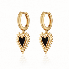 Load image into Gallery viewer, Scream Pretty Black Heart Charm Hoop Earrings - Gold
