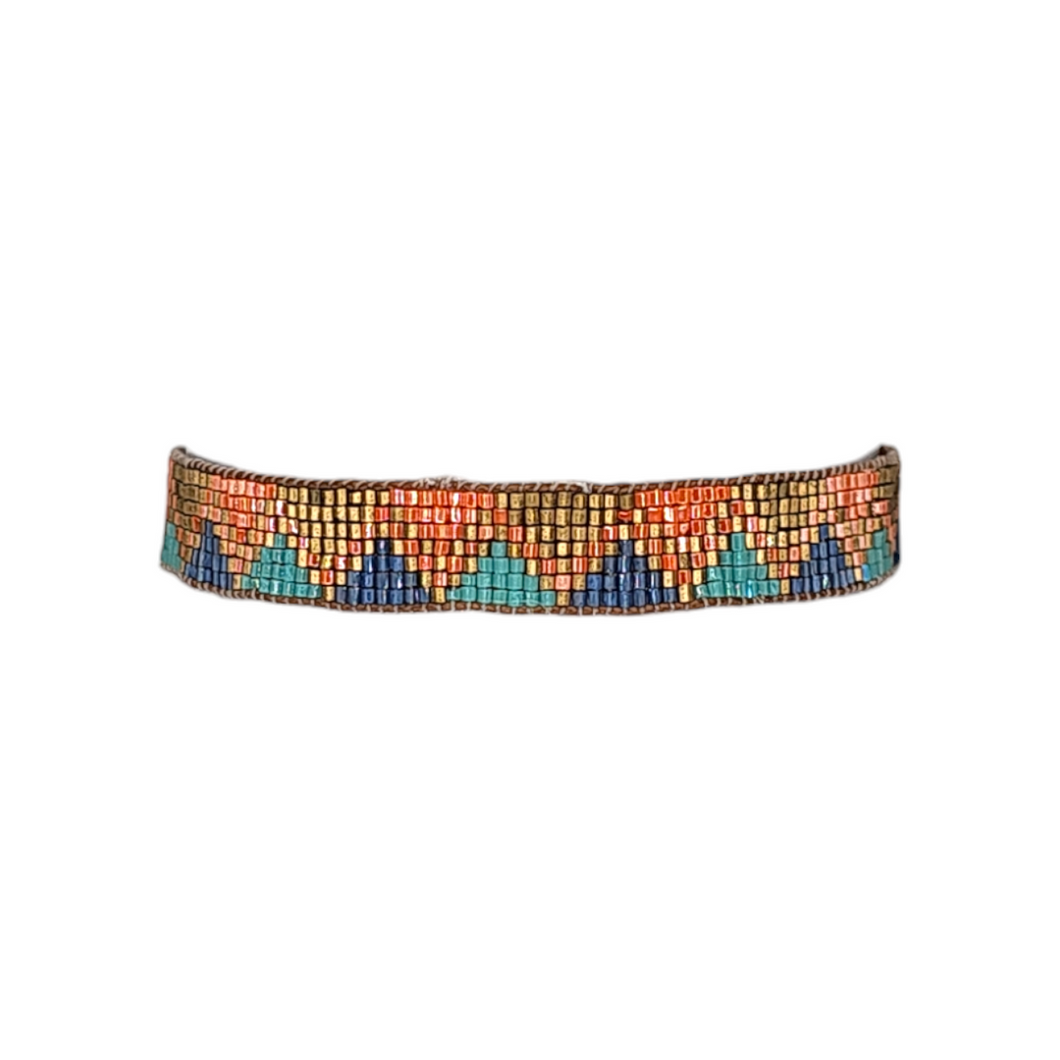 Blue & Orange Triangle Beaded Bracelet
