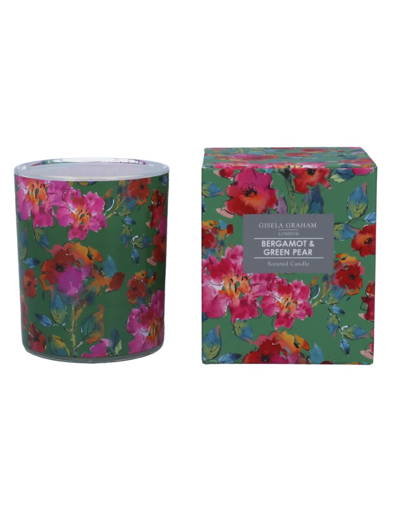 Gisela Graham Bright Hibiscus Scented Candle - Bergamot & Green Pear