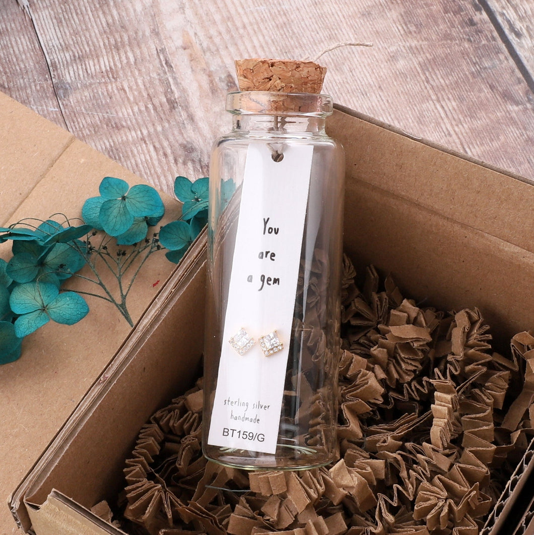 Attic Creations Message Bottle Earrings - ‘You Are A Gem’ Clear