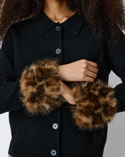 Load image into Gallery viewer, Grace and Mila Bambino cardigan with faux fur leopard cuff detail
