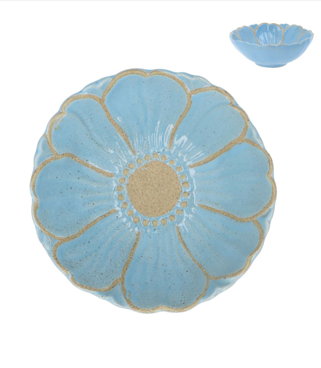 Gisela Graham Light Blue Flower Stoneware Trinket Dish - 2 Sizes