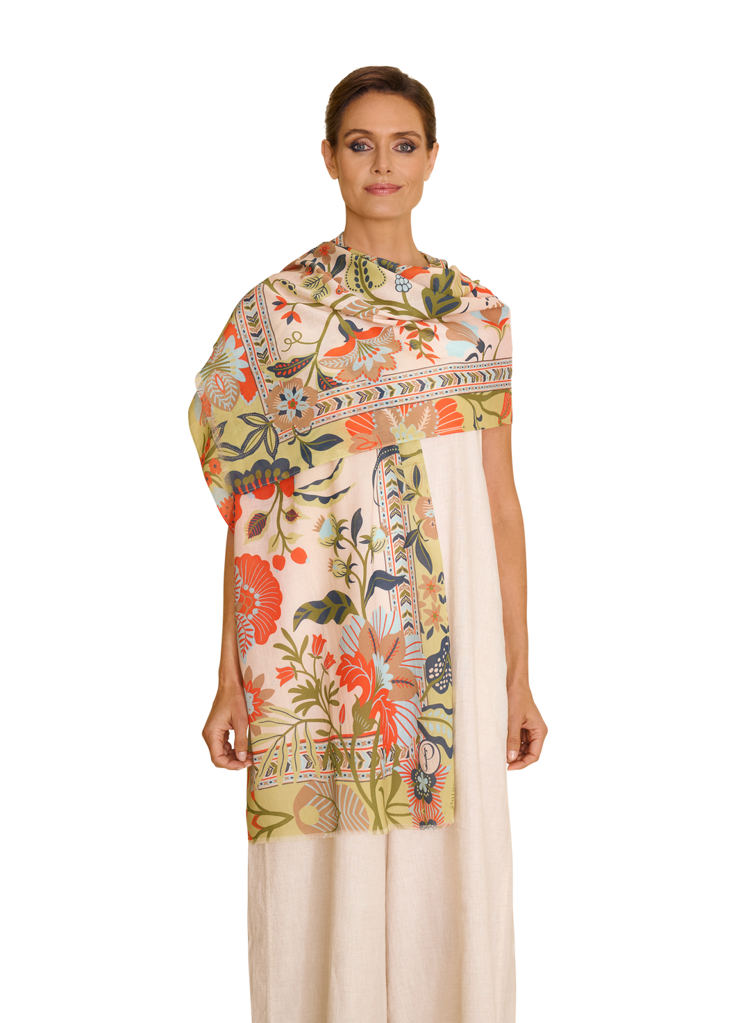 Powder Folky Floral Coconut Cotton Scarf
