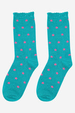 Load image into Gallery viewer, Sock Talk Star Print Aqua Glitter Socks
