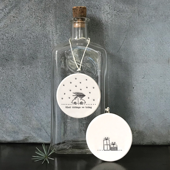 East of India Flat Porcelain Bauble - Glad Tidings