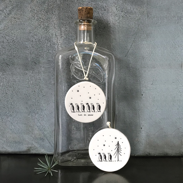East of India Flat Porcelain Bauble - Let it Snow