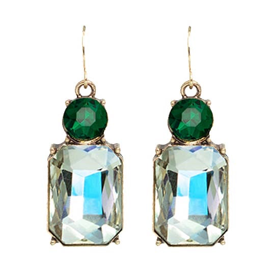 Cut Gem Drop Earrings - Clear / Emerald