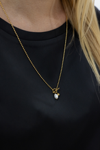 Load image into Gallery viewer, Ball Chain Freshwater Pearl T-bar Necklace Gold
