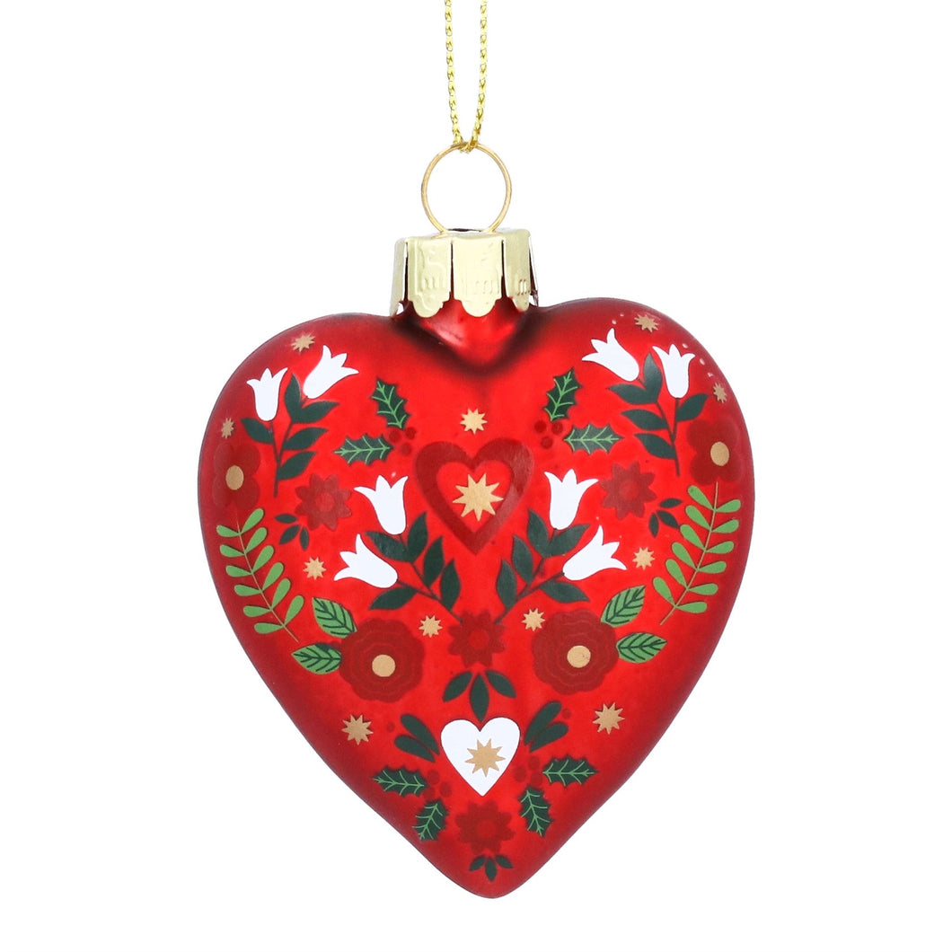 Gisela Graham Red Alpine Glass Heart Christmas Decoration